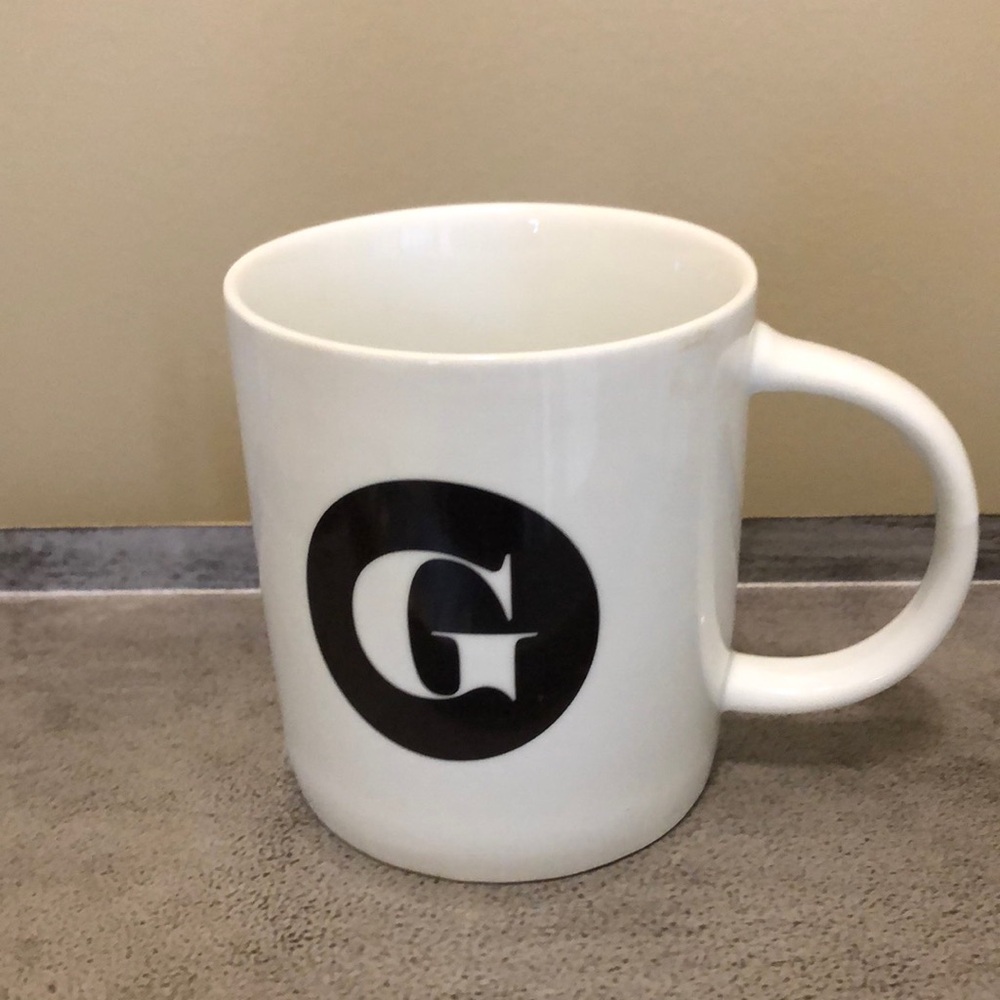 Monogrammed White Mug with Black Lettering G